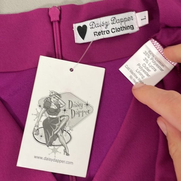 Daisy Dapper Retro Dress A-Line Midi V Neck Purple NWT Size Large L - Picture 12 of 16